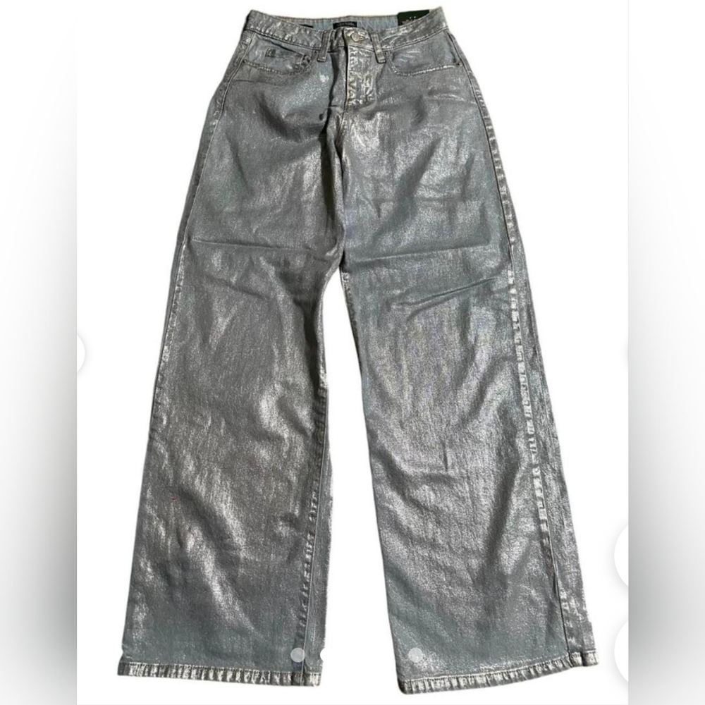 Wild Fable High Rise Wide Leg Metallic Baggy Jeans W Size 16/R Blue/Silver New